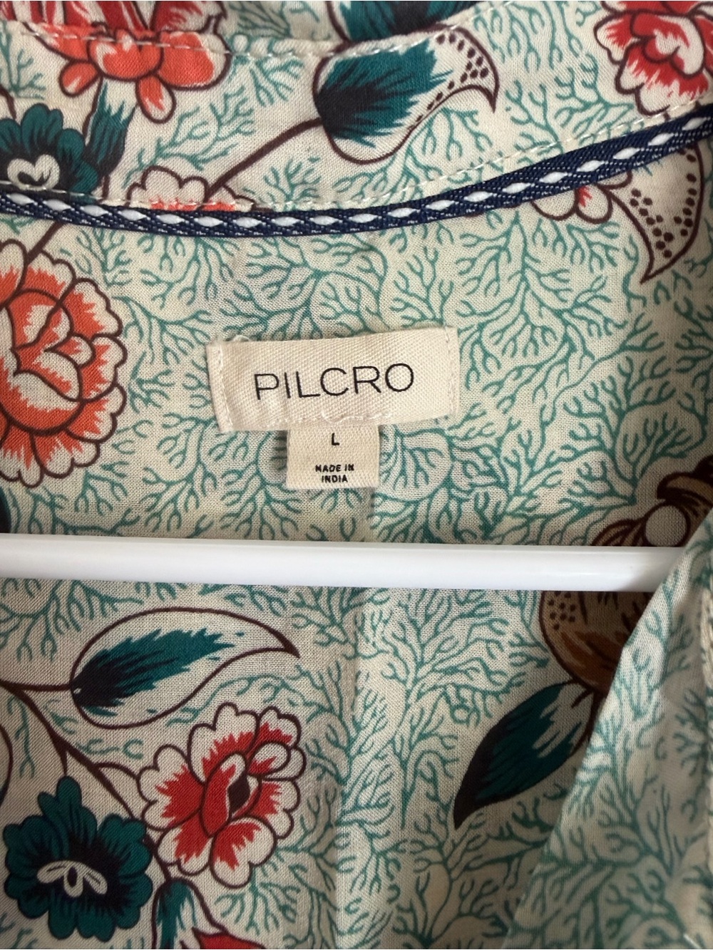 Pilcro Floral Button-Front Blouse in Sage and Coral - Picture 5 of 5